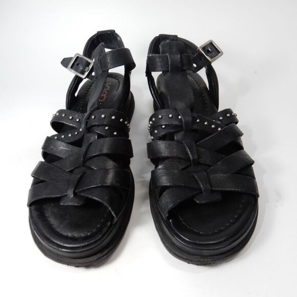 A.S.98 Minerva SANDALS Size 7 Black Strappy Studs Low Wedge Leather EUC - Picture 3 of 10